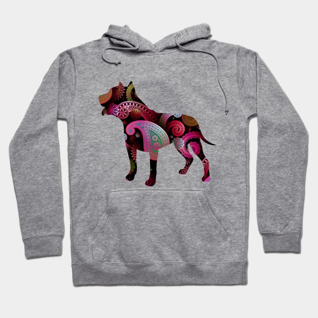 Pit Bull Dog Silhouette with Colorful Paisley Hoodie by LizzyizzyDesign